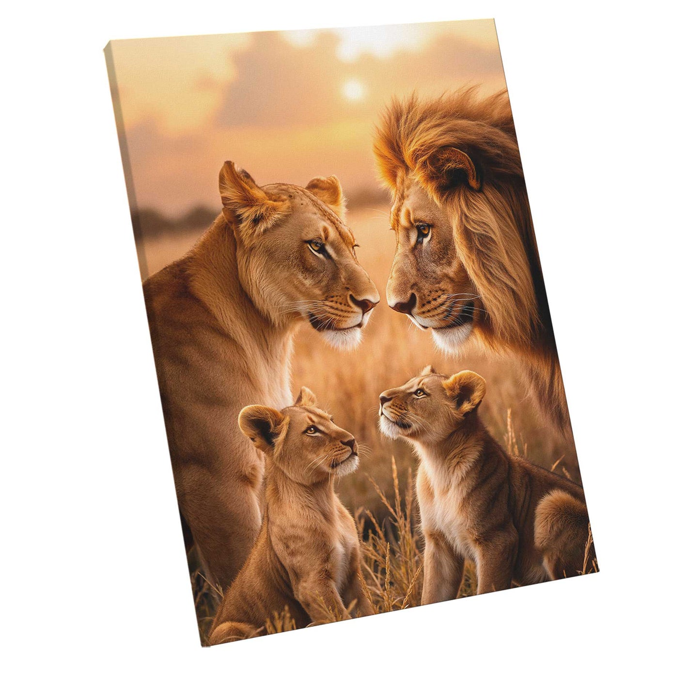 Lion Family Painting in Serene Fields – Wildlife & Harmony Art