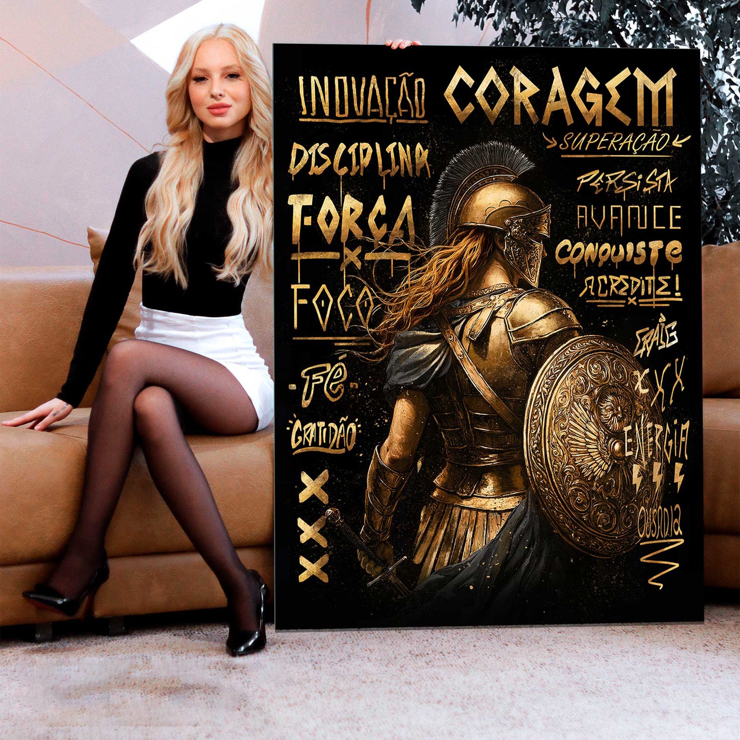 Golden Spartan Frame – Bold Warrior Wall Art