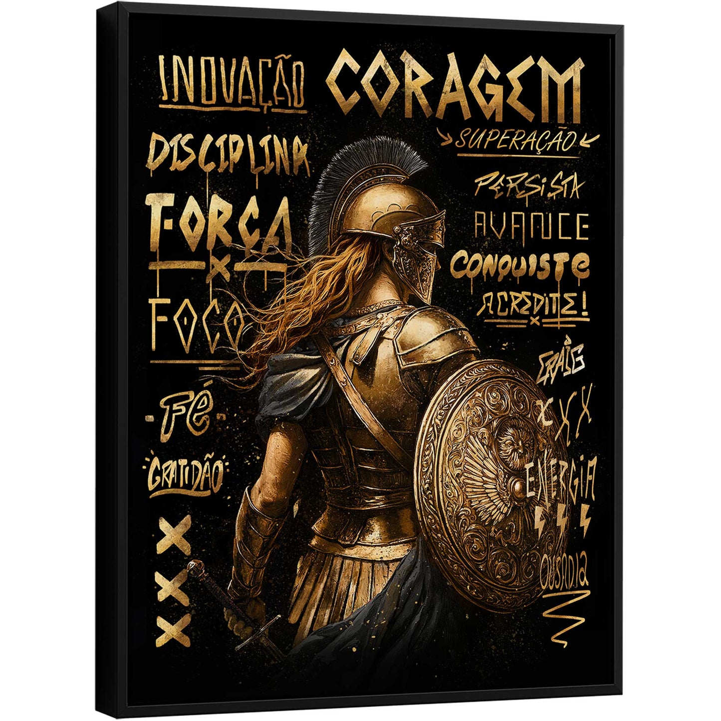Golden Spartan Frame – Bold Warrior Wall Art