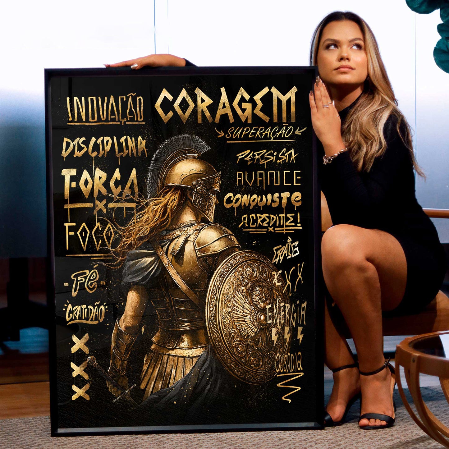 Golden Spartan Frame – Bold Warrior Wall Art