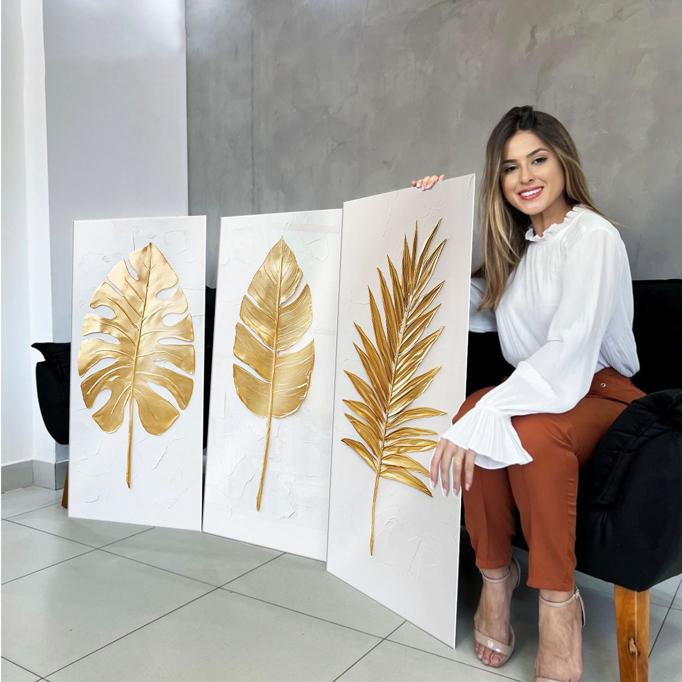 Abstract Golden Leaves Painting