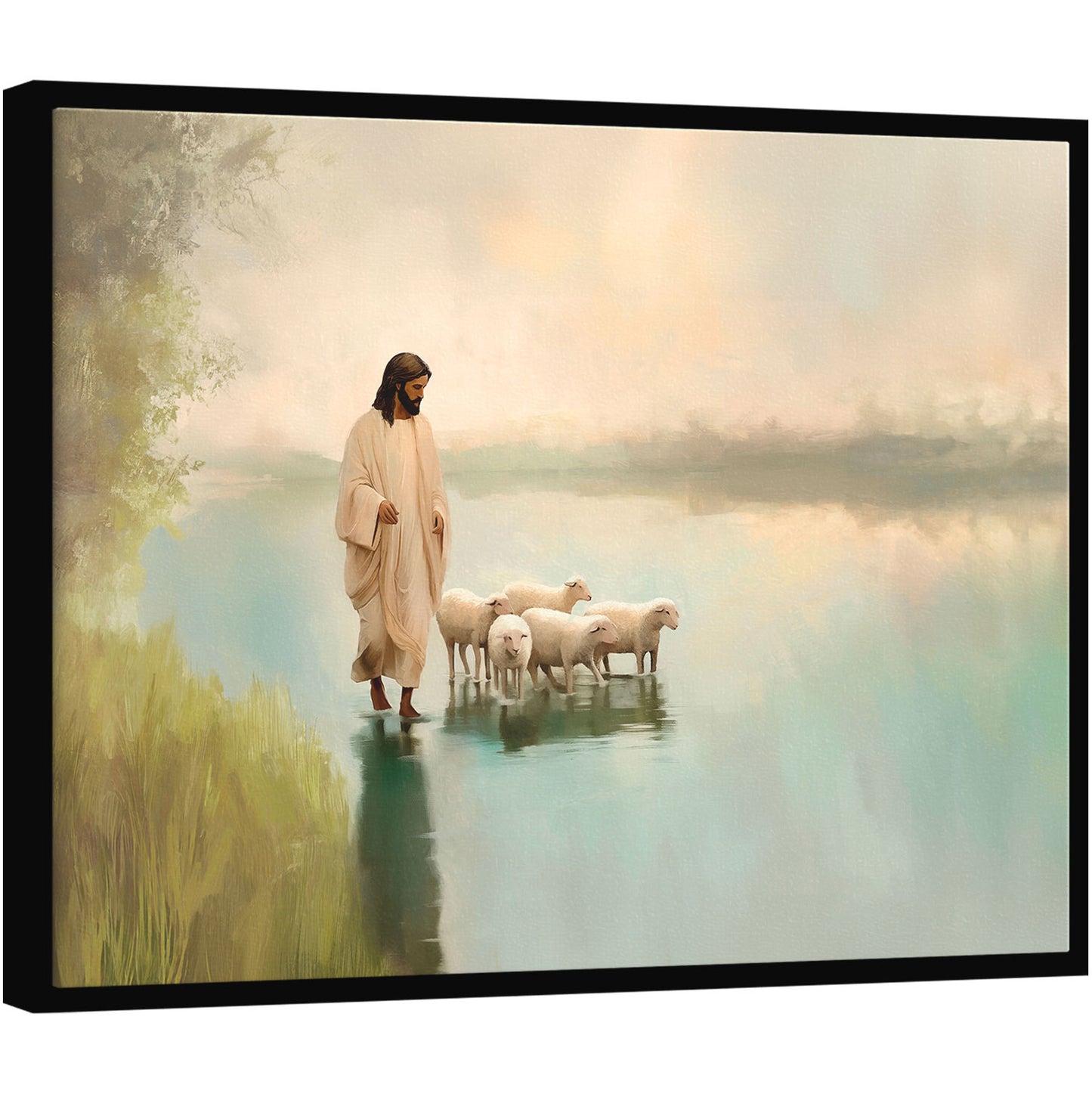 Jesus and the Flock Painting Minimalist Christian Art for Inspiration