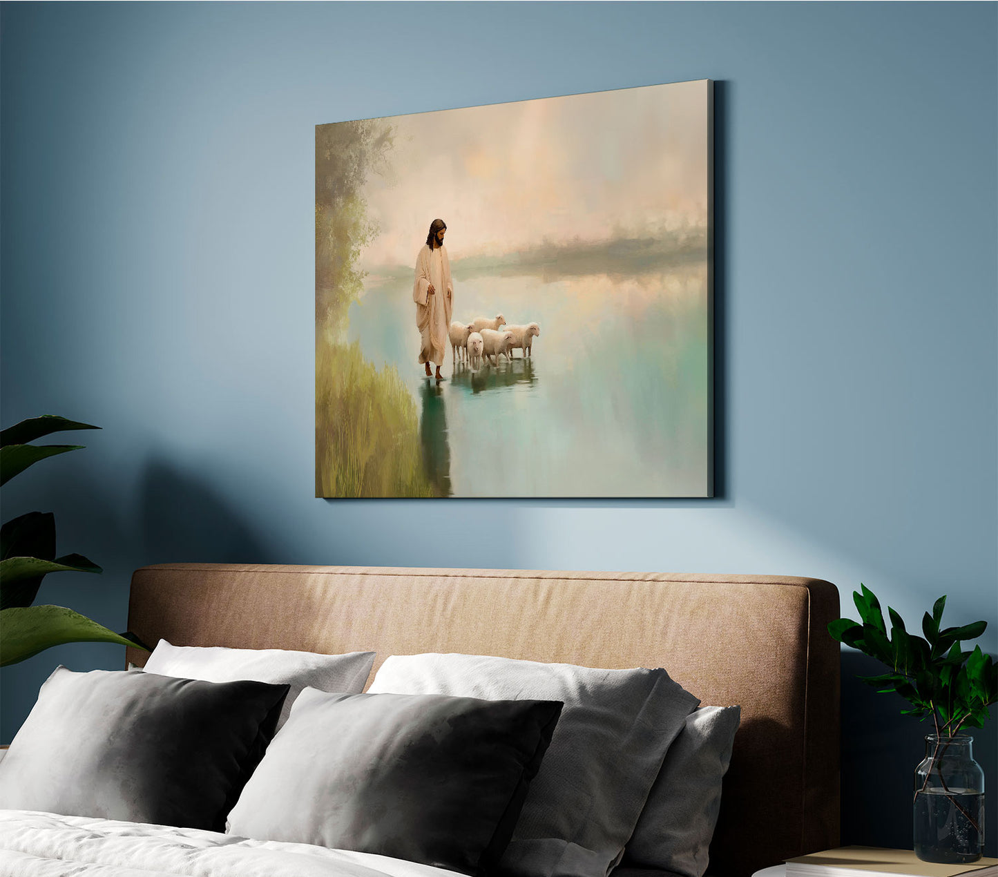 Jesus and the Flock Painting Minimalist Christian Art for Inspiration