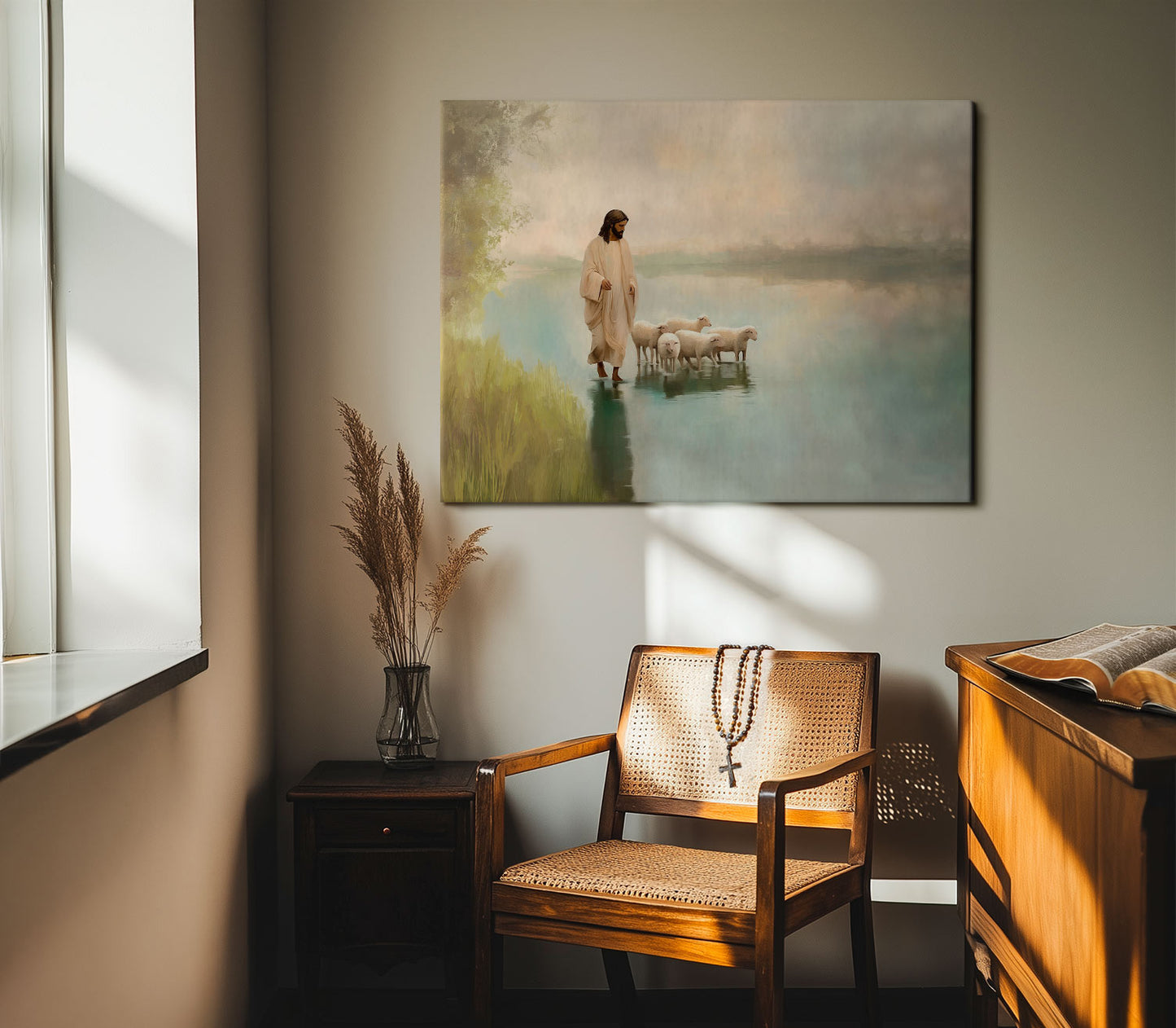 Jesus and the Flock Painting Minimalist Christian Art for Inspiration