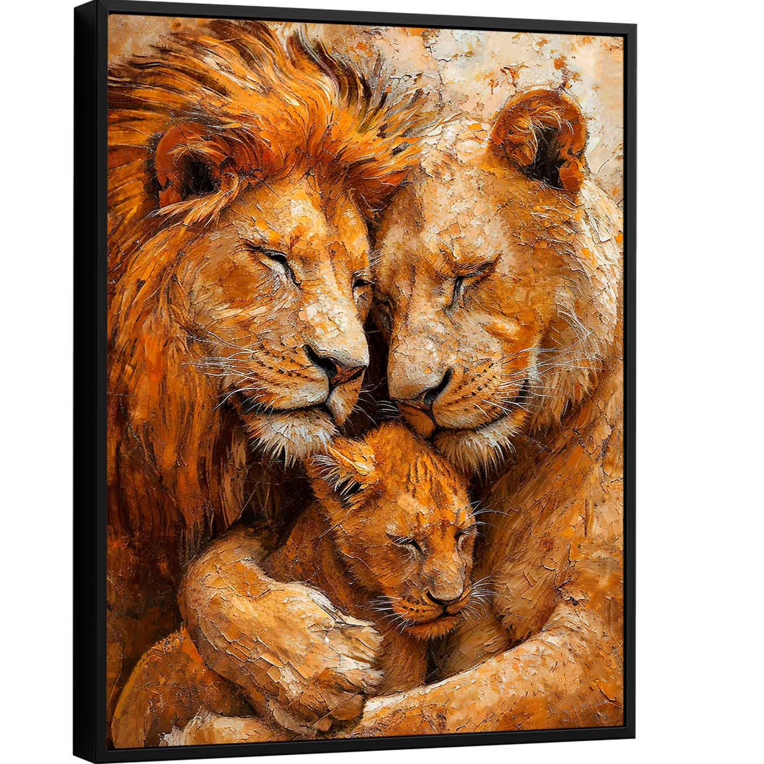 Cozy Lion Family Painting | Elegant Canvas Art – Flair Vibe