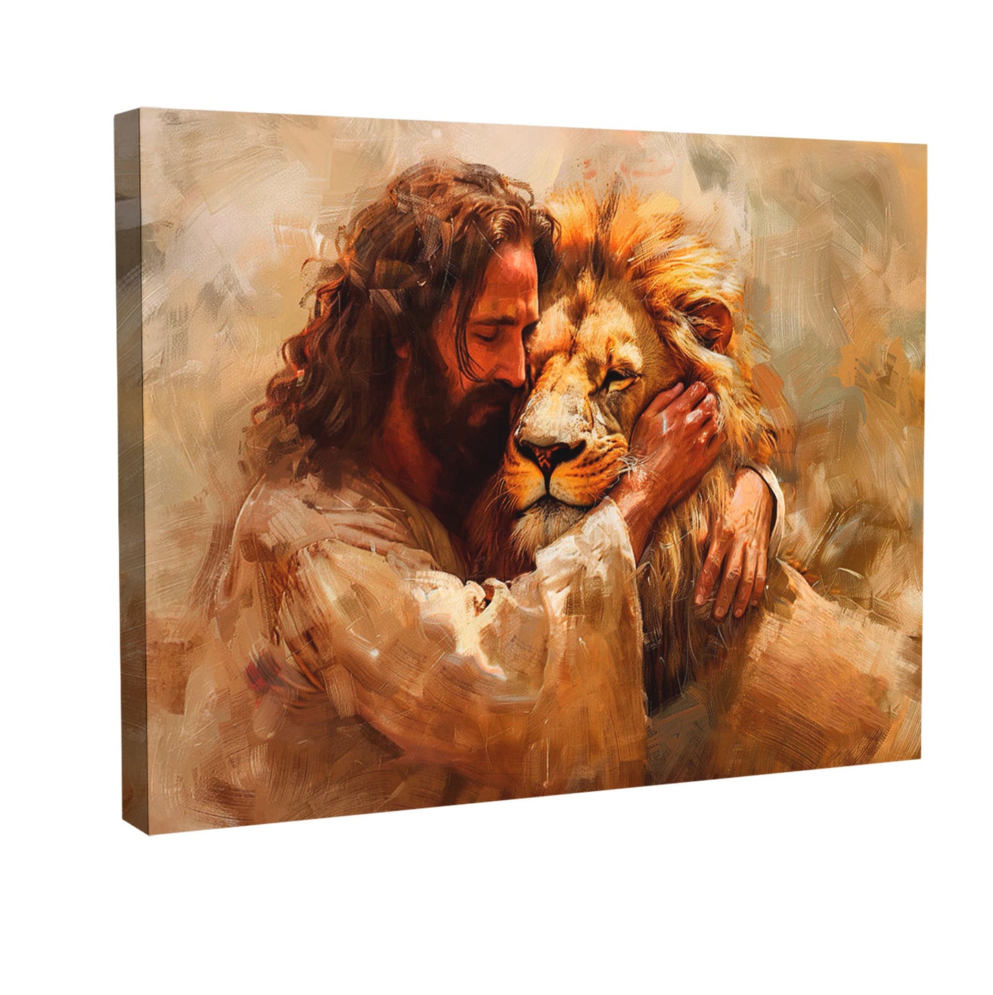 Jesus and Lion Painting | Divine Embrace