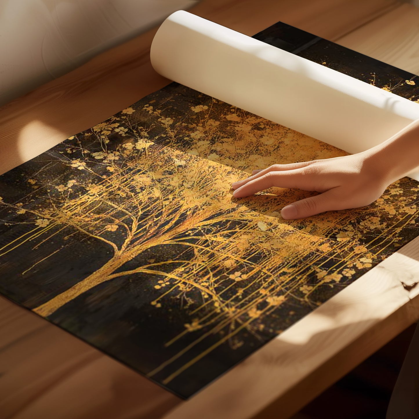 Golden Sacred Tree Painting Spiritual Nature Art