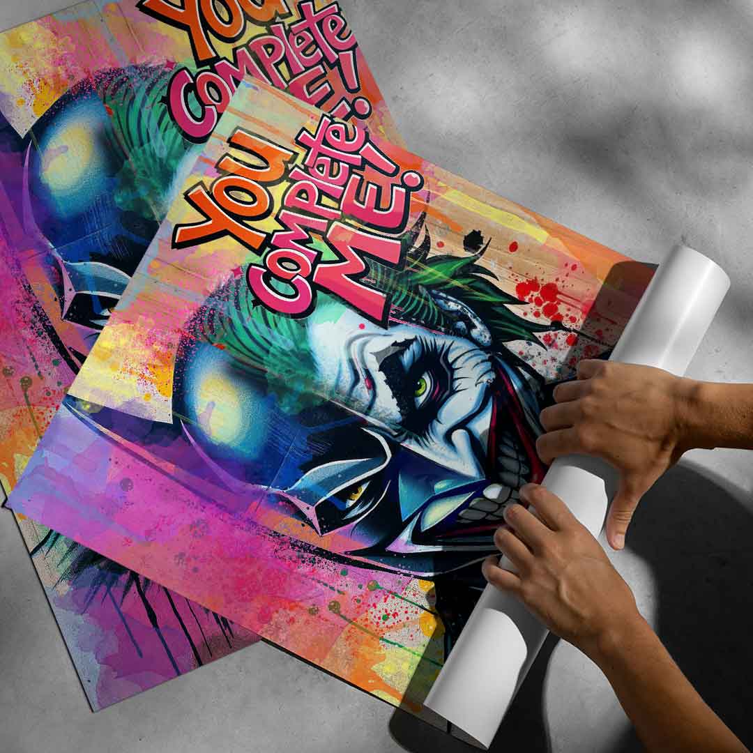 Vertical portrait artwork featuring iconic superhero rivalry with bold outlines and graffiti texture.