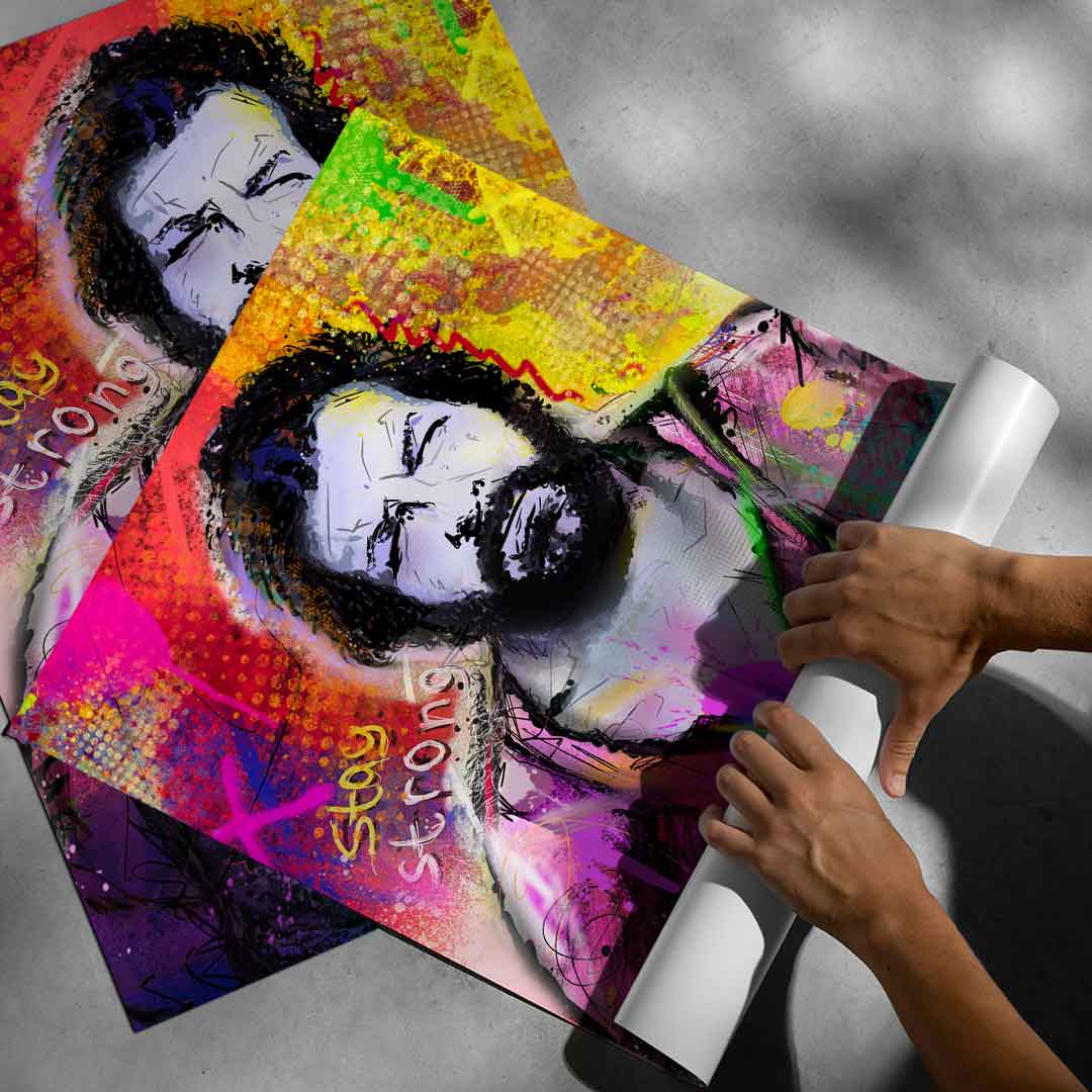 Bold, contemporary wall art suitable for modern living spaces and creative studios.