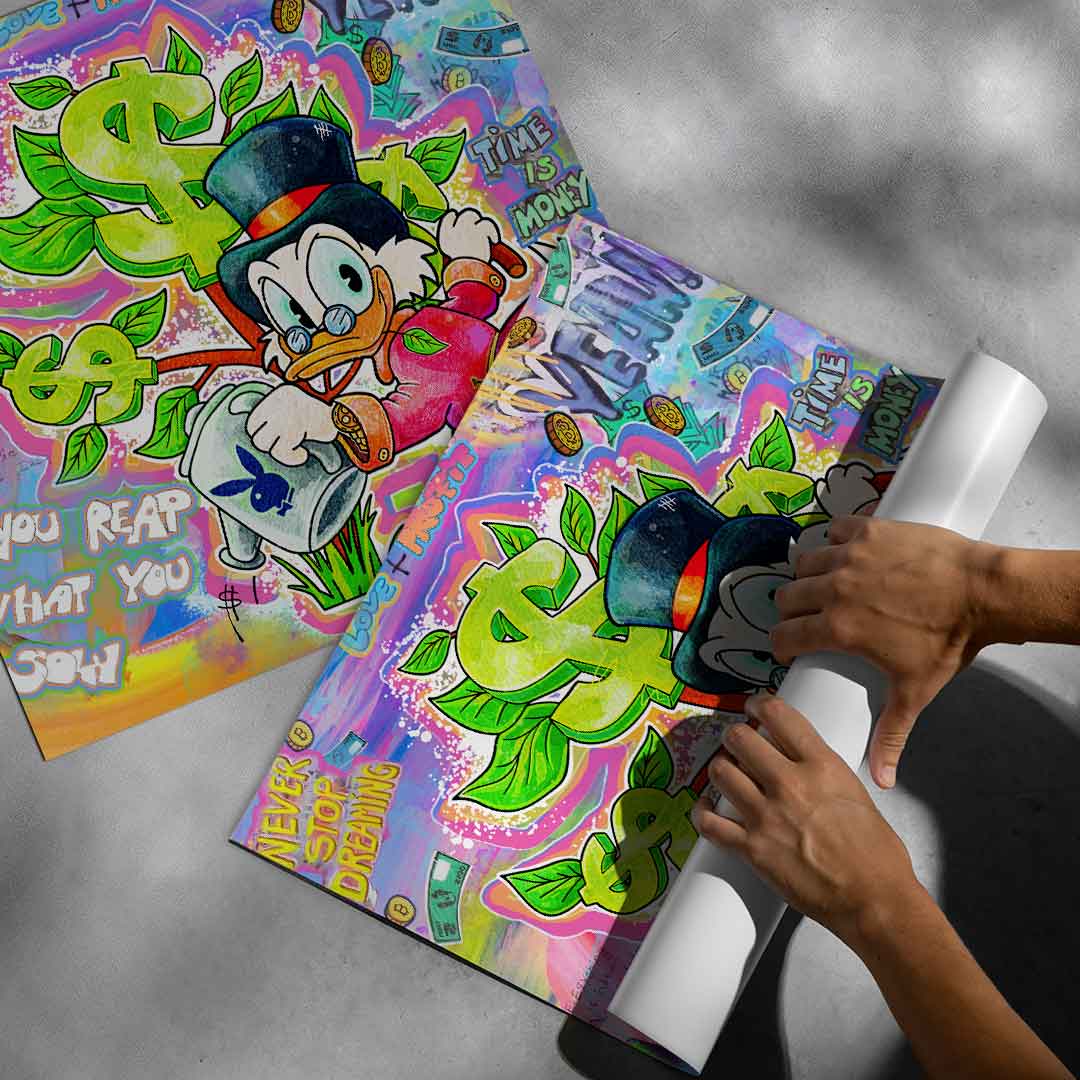 Money Tree poster shown in a modern home office or game room setting