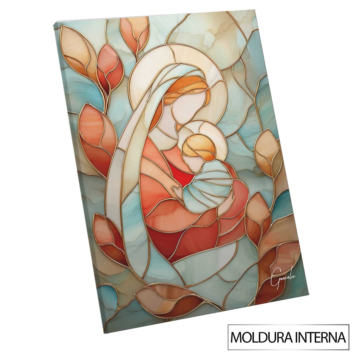 Sacred Ribbon Painting by Vitrart: Madonna and Child Stained-Glass - Image 8
