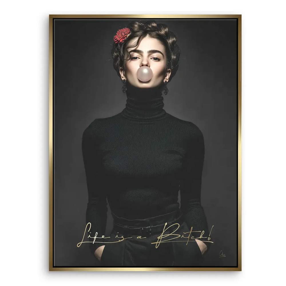 Loft-style room with Frida Kahlo rebel canvas art as a statement piece