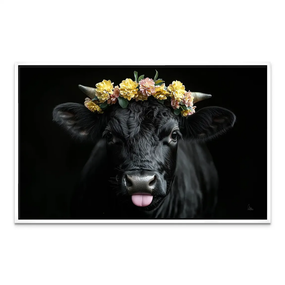 Playful flowery cow art for living room or kids room