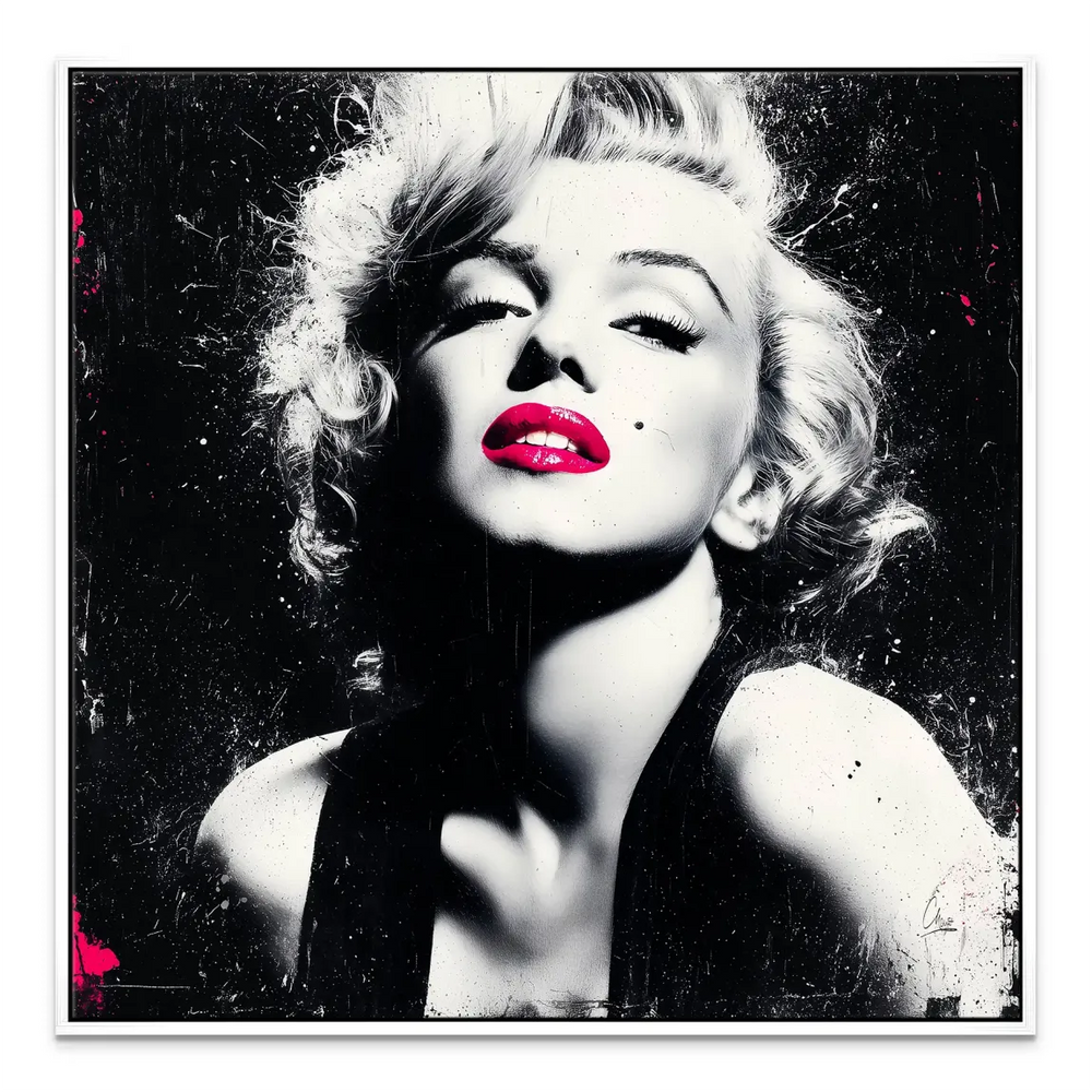 Monroe Noir Art Canvas Picture - Neon Pink Lip Art on Black & White - Image 7