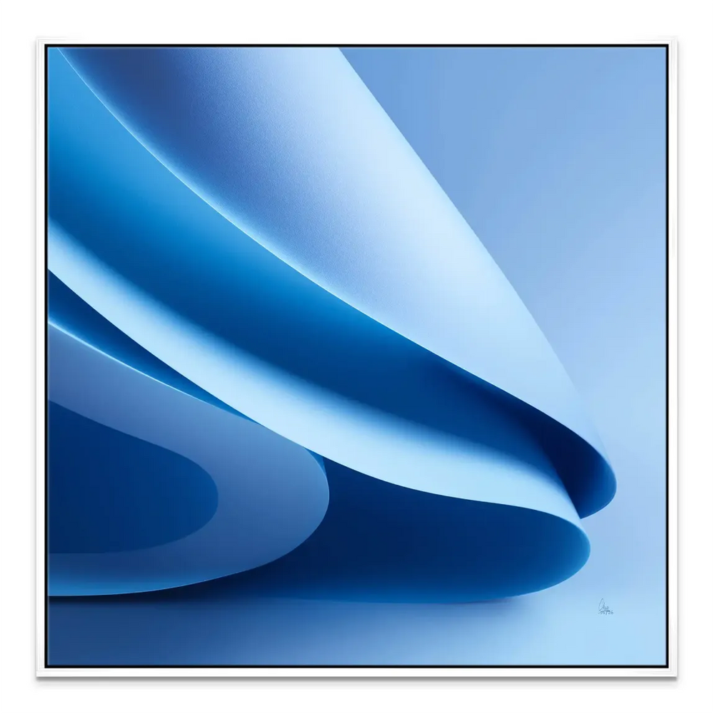 Elegant, understated canvas print with graceful blue curves.