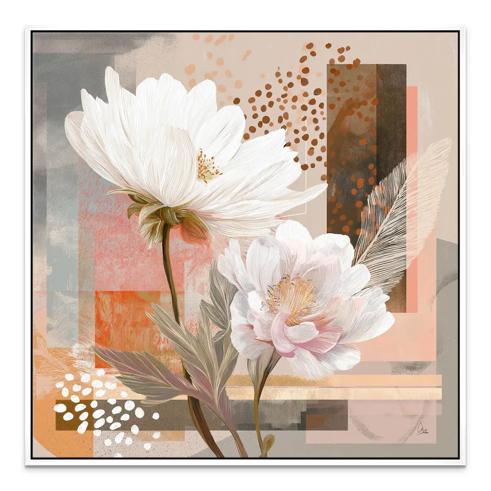 Contemporary floral art blending botanical realism with painterly abstraction for chic interiors.