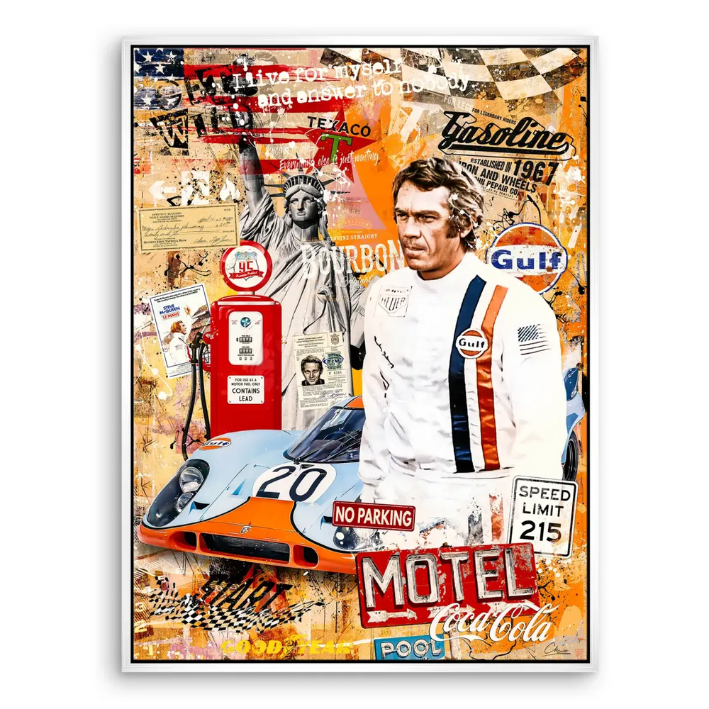 This high-energy canvas is perfect for automotive enthusiasts and retro-themed rooms.