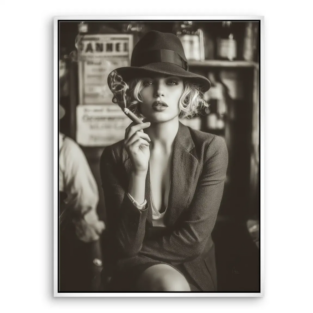 Timeless wall art piece evoking vintage glamour and modern confidence for interior decor.
