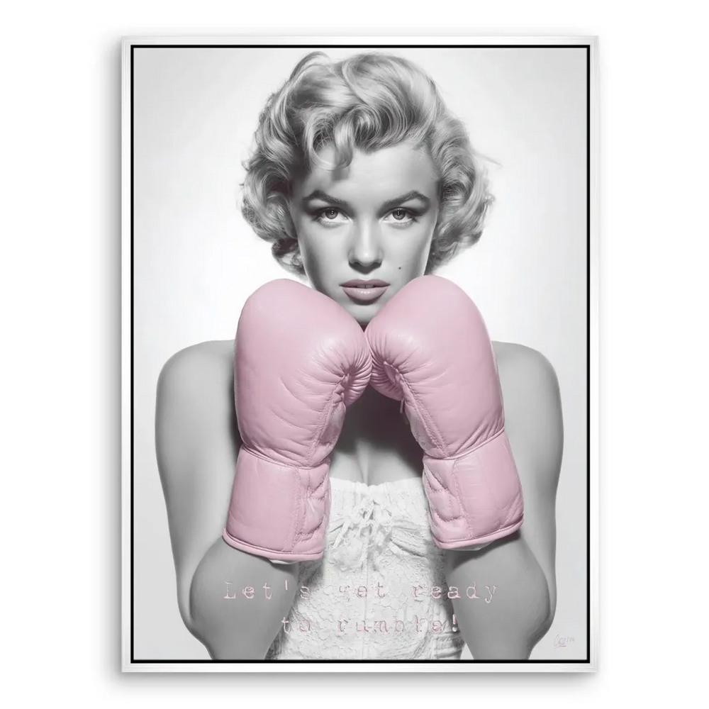 Eclectic wall decor piece: Marilyn Monroe boxing canvas with empowering mood.