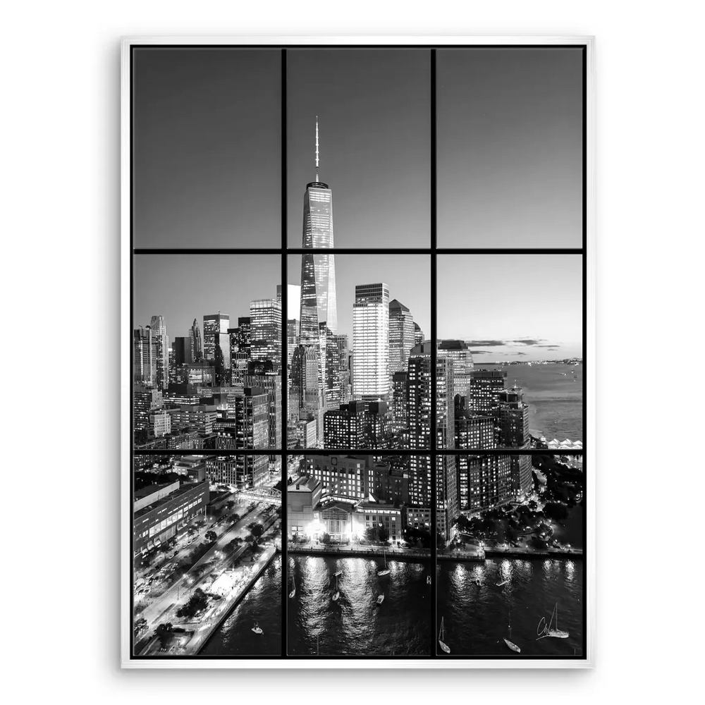 Industrial-inspired wall art of New York City at night