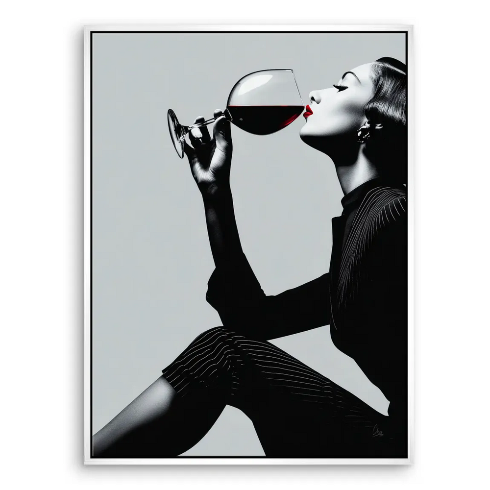 Decorative black-and-white fashion art with a red wine accent for stylish interiors.