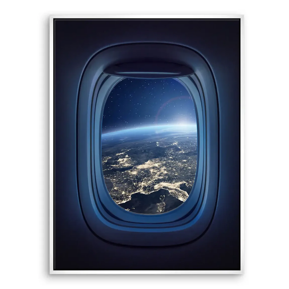 Contemporary wall art inspired by space exploration and nighttime Earth