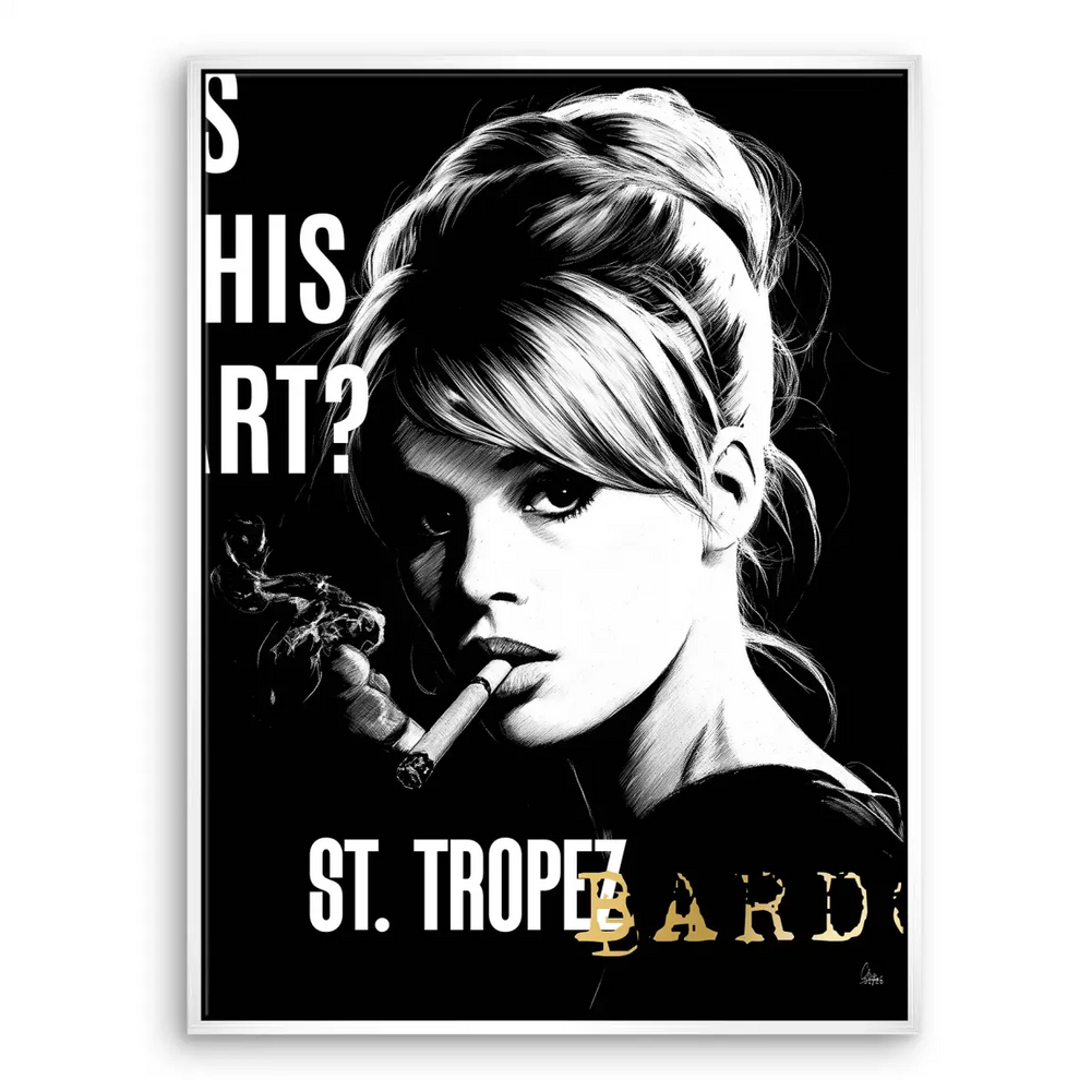 Statement wall art blending pop culture icon with bold text and cigar motif.