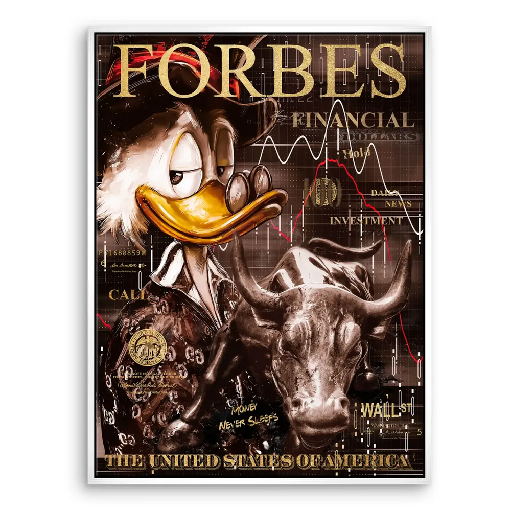 Overall composition blending pop art, urban style, and finance imagery on a single canvas.