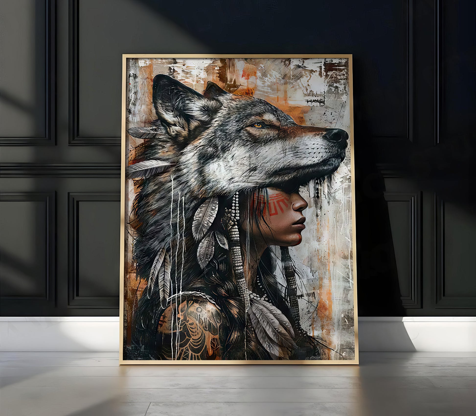 Wild Soul Woman with Wolf Headdress Art