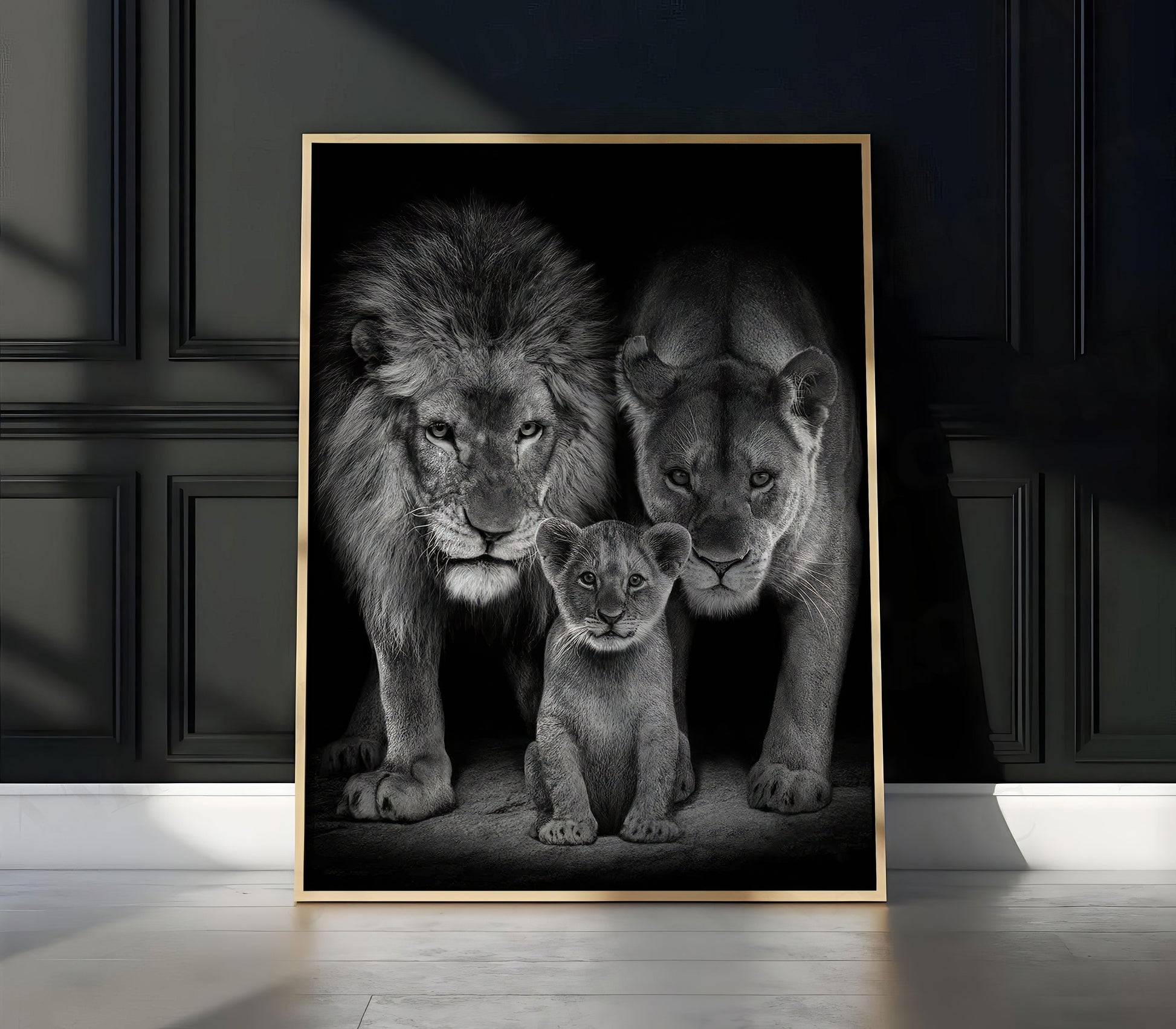 roaring-lion-family-black-and-white-canvas-print