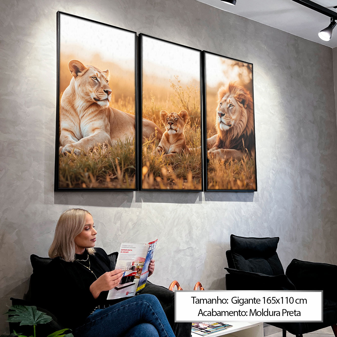 Modern wildlife photography-inspired decor in a living room setting
