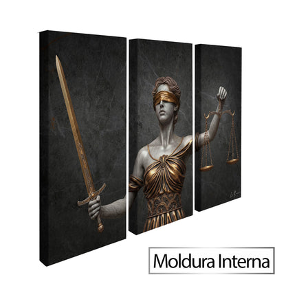 Modern triptych of classical justice imagery for professional spaces