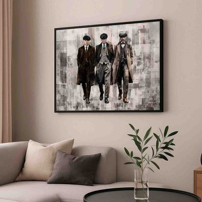 Modern industrial living room decor with vintage vibe grid art