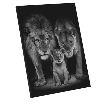 roaring-lion-family-black-and-white-canvas-print