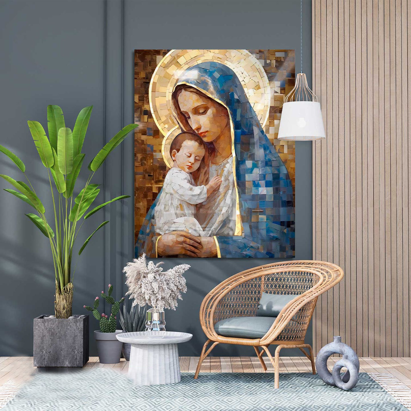 Mary and Jesus Grid Art Painting