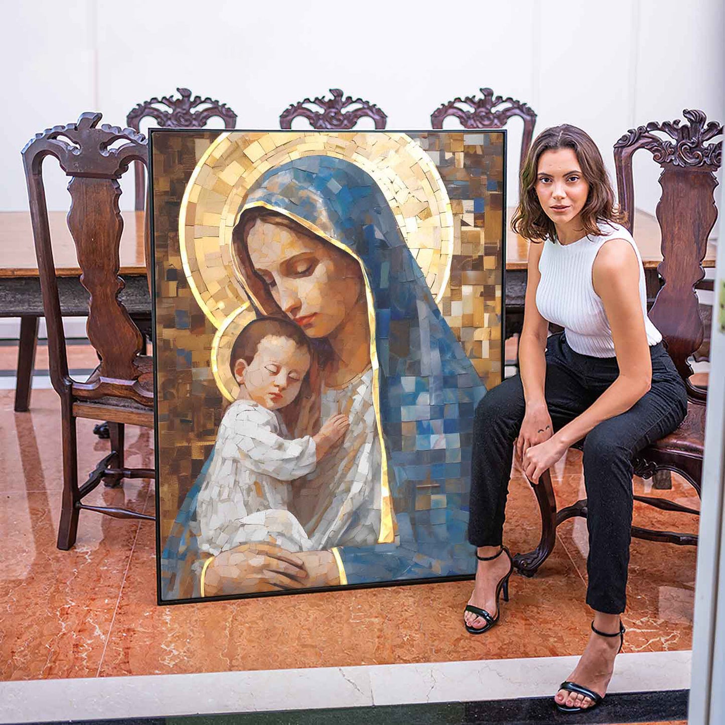 Mary and Jesus Grid Art Painting