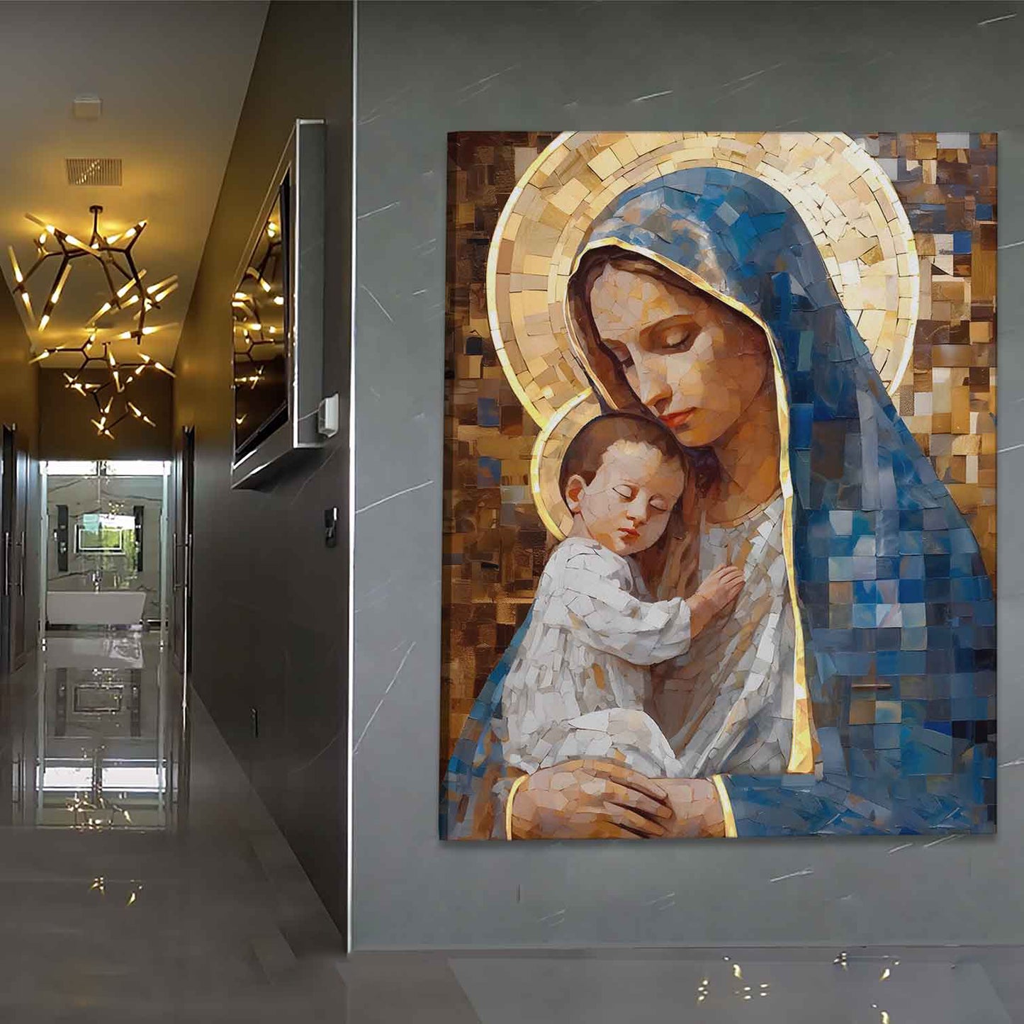 Mary and Jesus Grid Art Painting