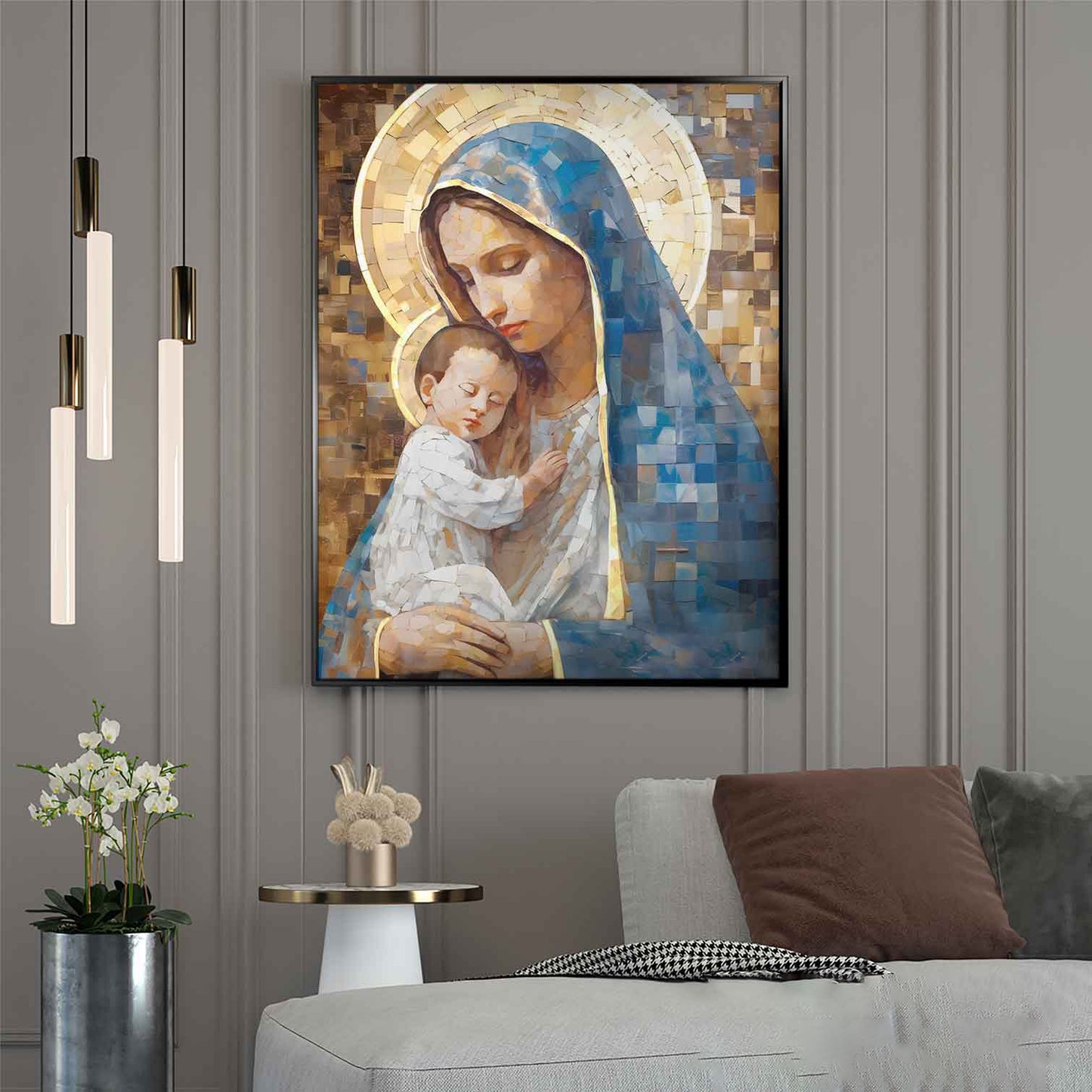 Mary and Jesus Grid Art Painting