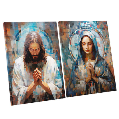 Jesus and Mary Abstract Grid Canvas Print Spiritual Wall Art