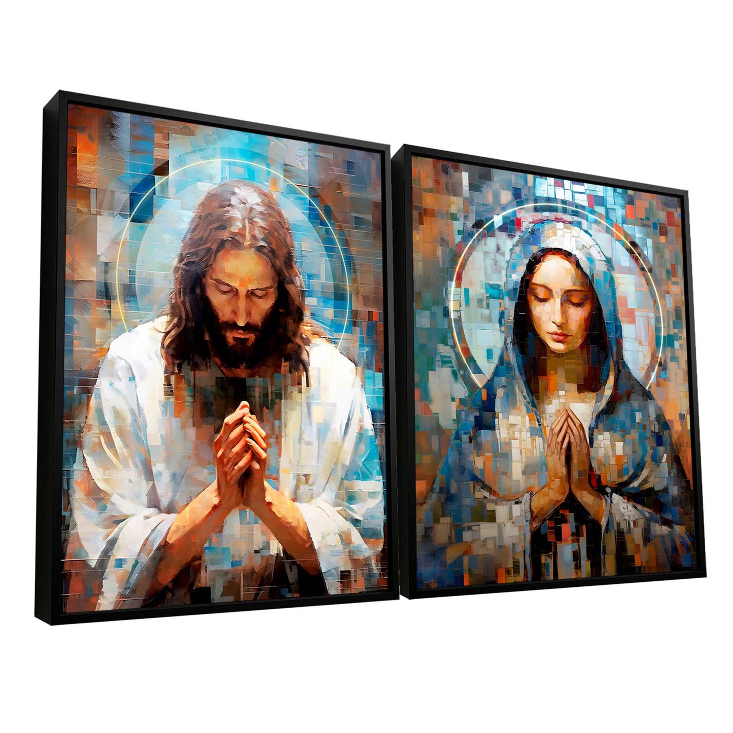 Jesus and Mary Abstract Grid Canvas Print Spiritual Wall Art