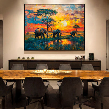 vibrant-safari-sunset-wall-art-with-elephants