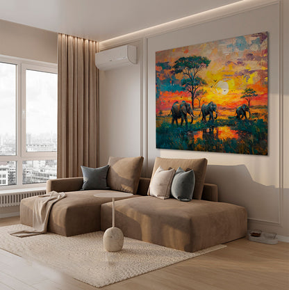 vibrant-safari-sunset-wall-art-with-elephants