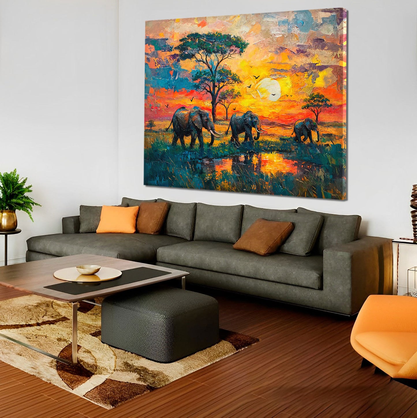 vibrant-safari-sunset-wall-art-with-elephants