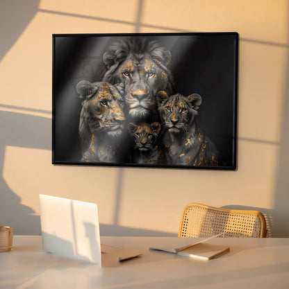 golden-leaf-lion-family-abstract-painting