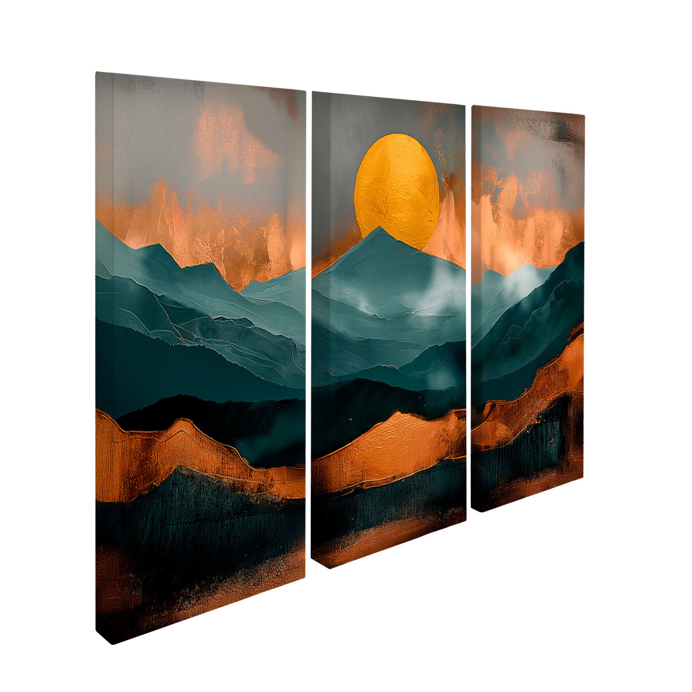 Golden Horizons Abstract Triptych Wall Art