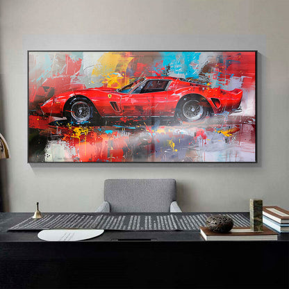 Scarlet Red Ferrari Abstract Painting Luxury Automotive Wall Art