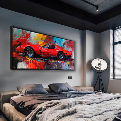 Scarlet Red Ferrari Abstract Painting Luxury Automotive Wall Art