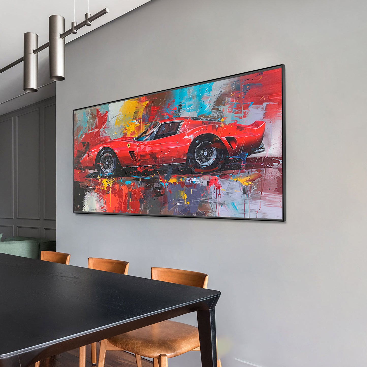 Scarlet Red Ferrari Abstract Painting Luxury Automotive Wall Art