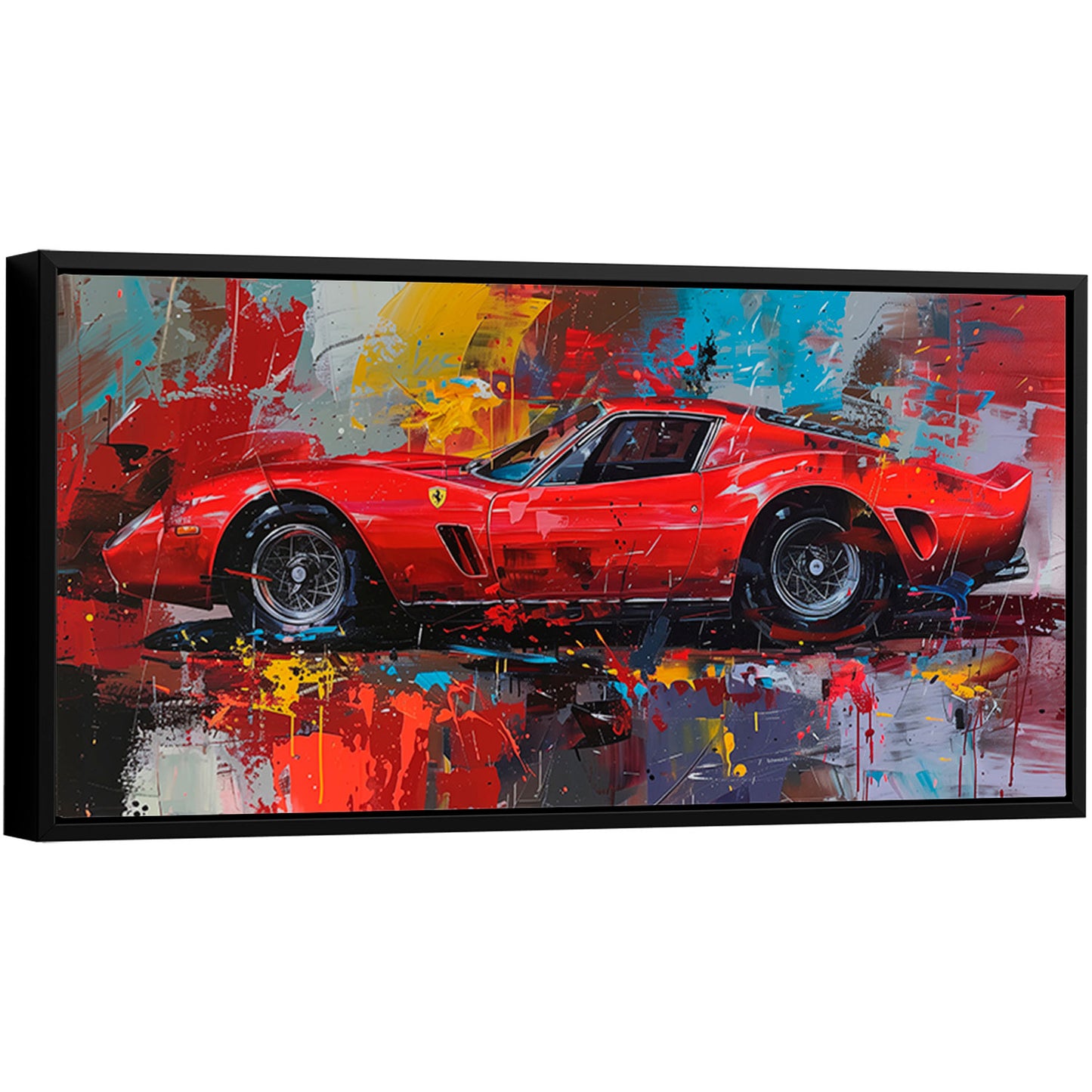 Scarlet Red Ferrari Abstract Painting Luxury Automotive Wall Art