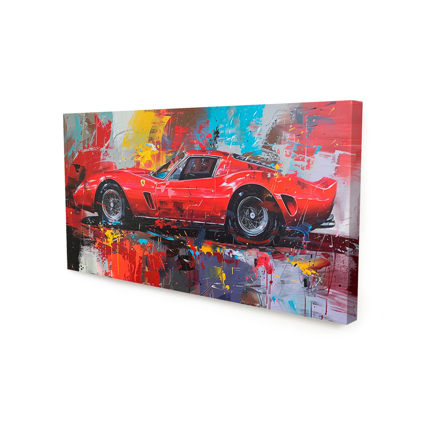 Scarlet Red Ferrari Abstract Painting Luxury Automotive Wall Art